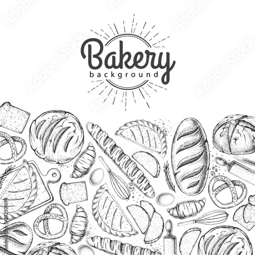 Bakery background. Top view of bakery products © annbozhko