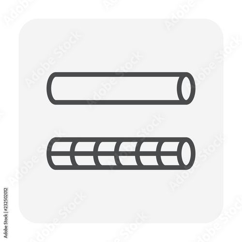 Rebar or reinforcement steel vector icon. That carbon or alloy product from metallurgy or steel production. Round profile cross section shape. For tension device in reinforced concrete structure.