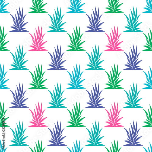Seamless pattern with tropical succulent plants on white background. Vector illustration.