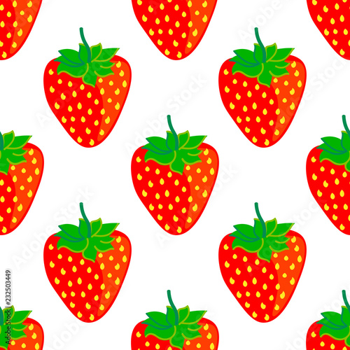 Strawberry seamless pattern on white. Fruit summer background. Vector illustration.