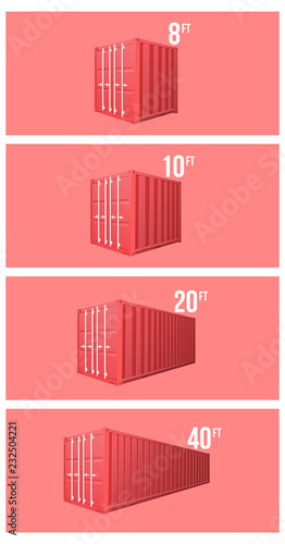 Red Shipping Cargo standard cargo 10 feet Container for Logistics and Transportation Isolated On White Background Vector Illustration Easy To Change