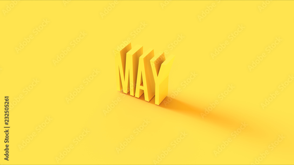 Bright Yellow May Sign 3d illustration 3d render Bright Yellow May Sign 3d illustration 3d render