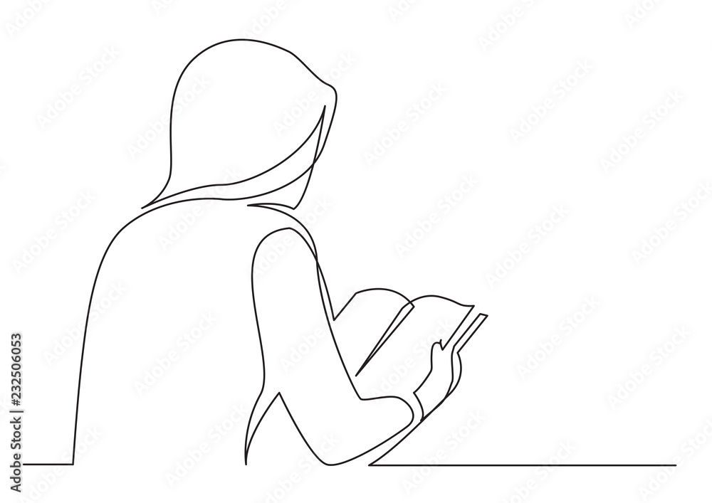 continuous line drawing of woman reading book Stock Vector | Adobe Stock