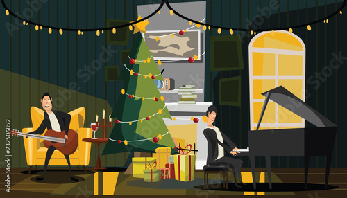 Christmas and New Years interior vector illustration 