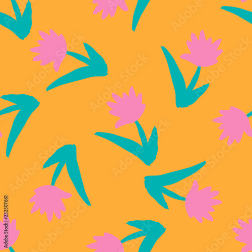Seamless pattern with hand drawn flowers. Floral ornament background. Doodle flower wallpaper.