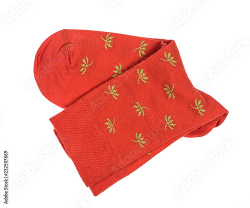 men's red cotton socks with a pattern isolated on white background