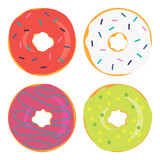 Set of sweet donuts. Top view. Vector illustration.