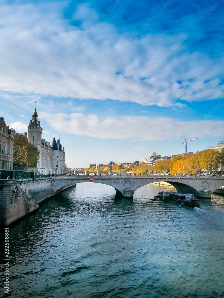 PARIS, FRANCE - November 9 ,2018: Street view of river Seine in Paris city, France.