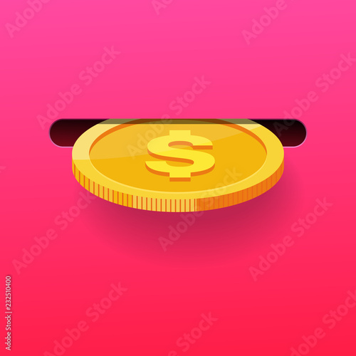 inserting coin to a slot vector illustration.