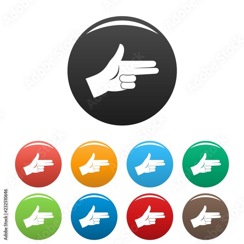 Pistol hand sign icons set 9 color vector isolated on white for any design