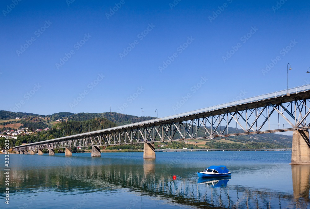 Vingnesbrua road bridge over the Lake Mjosa in Lillehammer Oppland Norway Vingnesbrua road bridge over the Lake Mjosa in Lillehammer Oppland Norway