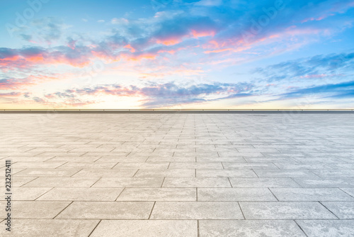 Empty square tiles and beautiful sky scenery