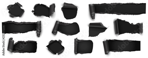 Collection of Torn Black Paper Isolated on White. Vector Illustration photo
