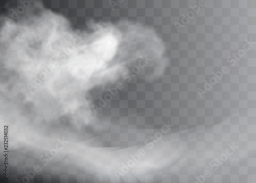 Transparent special effect stands out with fog or smoke. White cloud vector, fog or smog.