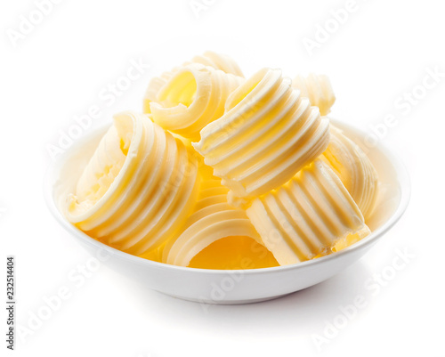 Butter curls in white bowl