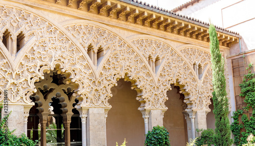 Aljaferia is one of the most famous places in Zaragoza. Moorish Islamic palace in mudejar architectural style photo