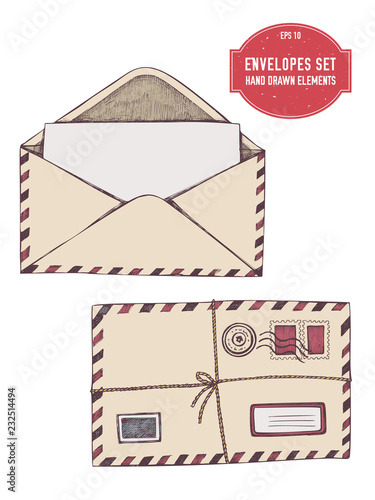 Vector collection of hand drawn envelopes