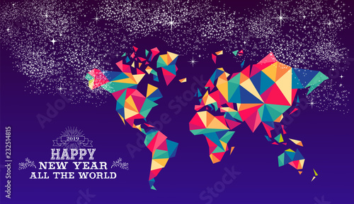 Happy new year 2019 world triangle hipster color