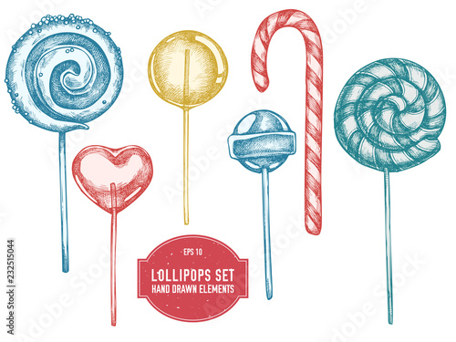 Vector collection of hand drawn lollipoops