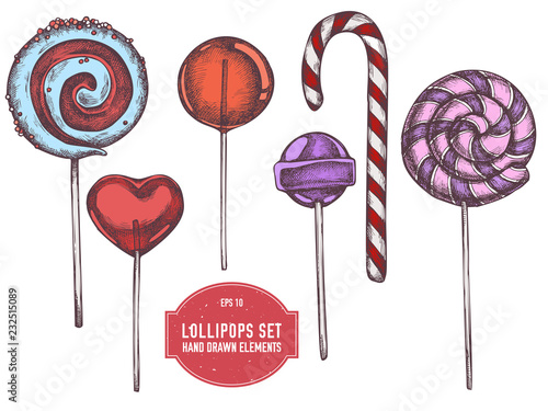 Vector collection of hand drawn lollipoops