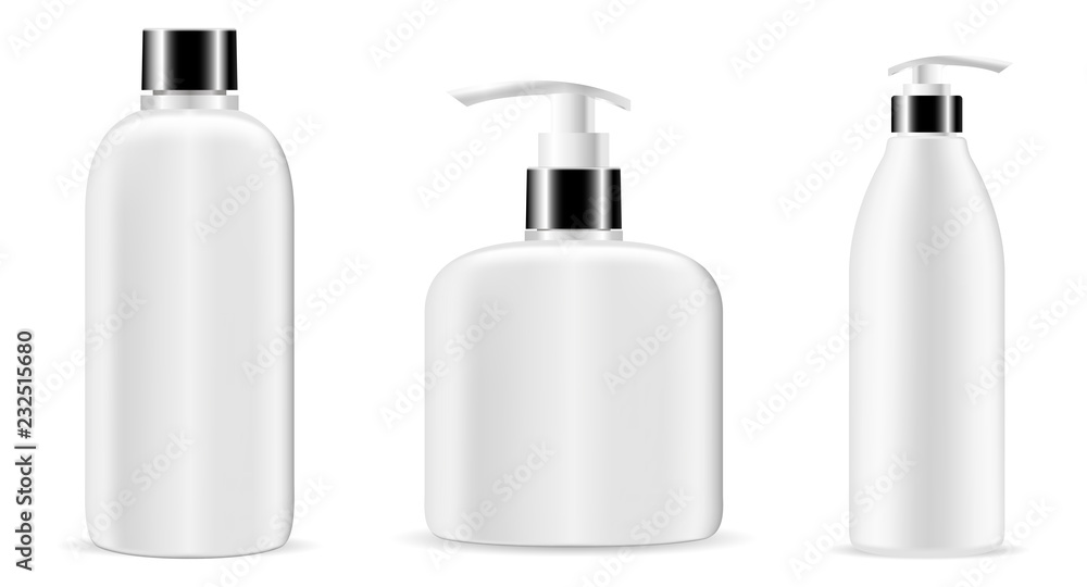 Elite cosmetic bottles set. Vector realistic mockup for containers. Shampoo bottle, soap dispenser, shower gel and other. Elite cosmetic bottles set. Vector realistic mockup for containers. Shampoo bottle, soap dispenser, shower gel and other.