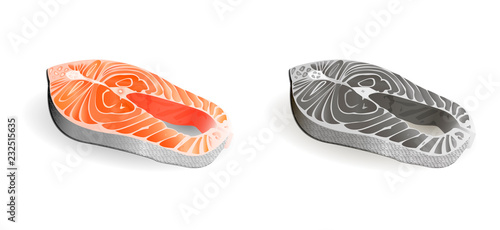 Freash salmon fish raw steak. Sea food vector illustration for your market prices, commercial needs, menu.