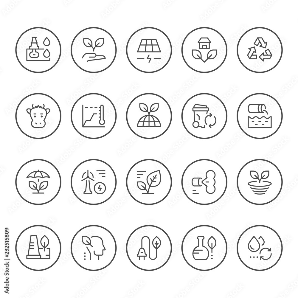 Set round line icons of ecology Set round line icons of ecology