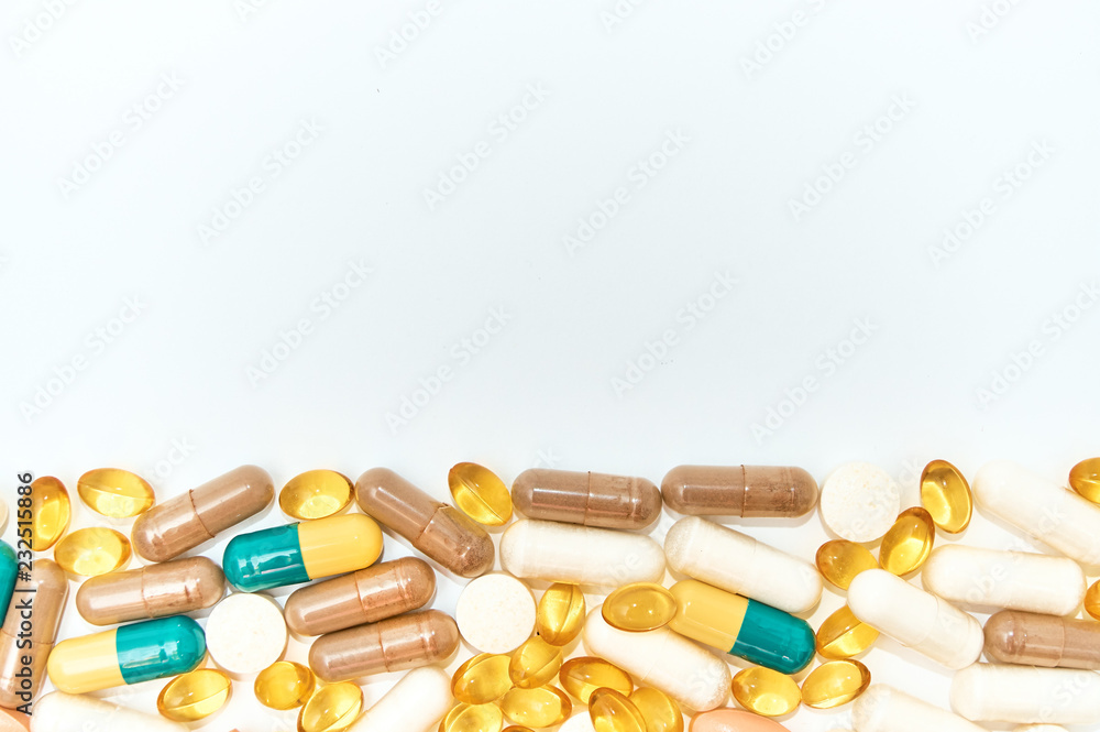 Piils background. Tablets. Medical background with pills and vitamins. Piils background. Tablets. Medical background with pills and vitamins.