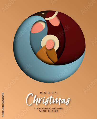 Christmas paper cut card of jesus and holy family