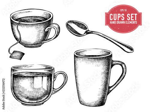 Vector collection of hand drawn cups