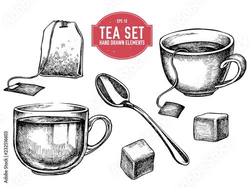 Vector collection of hand drawn tea stuff