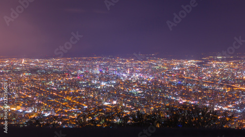 panorama of cityscape in the night view from Moiwa mountain  Sapporo in Kokkaido  Japan