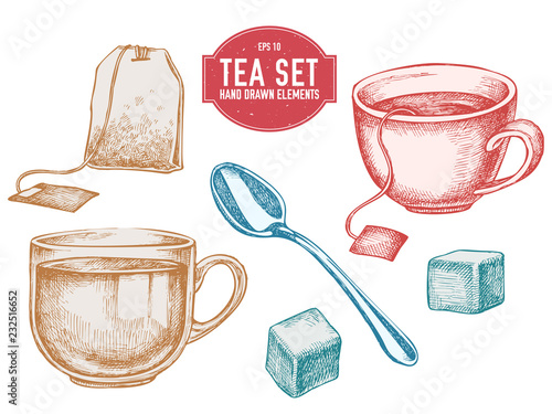 Vector collection of hand drawn tea stuff