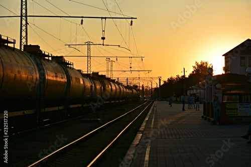 Railway station at sunset.