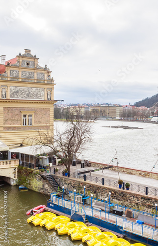 View to Vitava river in Prague from Charles Bridge.  The Bedrich Smetana Museum. Prague, Czech Republic photo