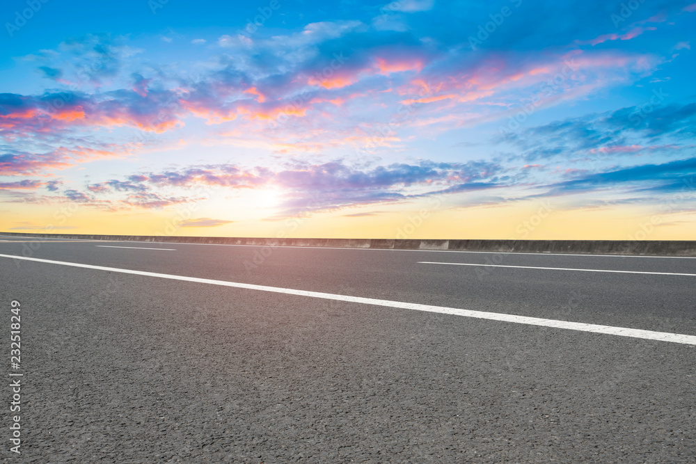 Sky Highway Asphalt Road and beautiful sky sunset scenery