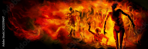 Leinwand Poster Zombies in fire banner