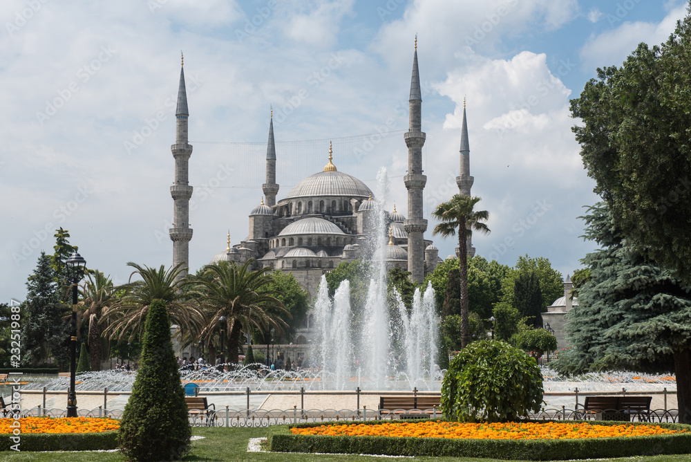 Scenic Blue Mosque with fountain in front