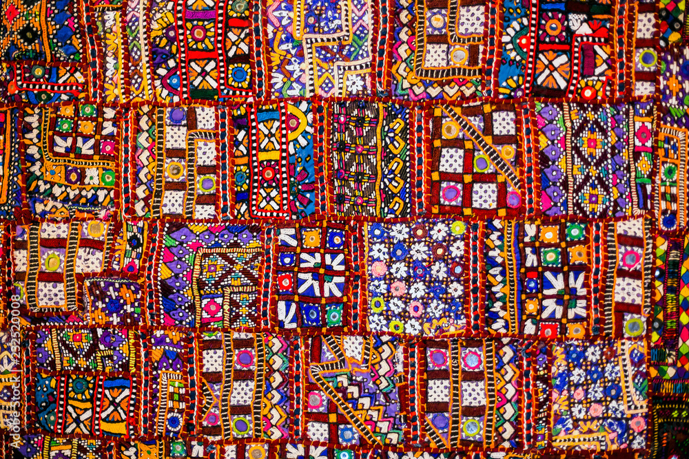 Indian patchwork carpet - obrazy, fototapety, plakaty 