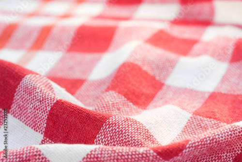 red and white checkered creased kitchen towel background