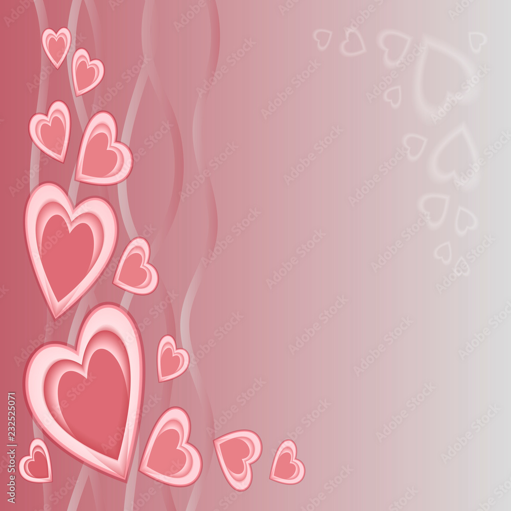 Vector pink background with hearts for Valentine's Day greetings or an invitation to a wedding celebration