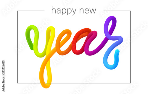 White Happy New Year colorful greeting card.