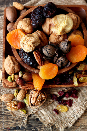Mix of dried fruits and nuts - symbols of judaic holiday Tu Bishvat © Vika
