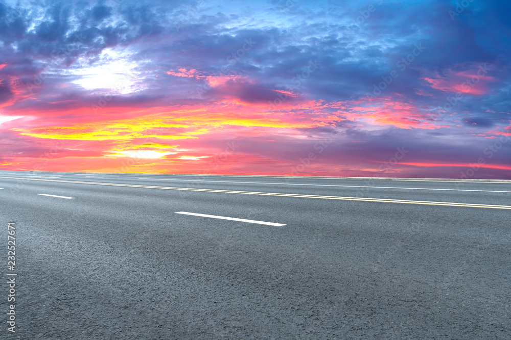 Sky Highway Asphalt Road and beautiful sky sunset scenery