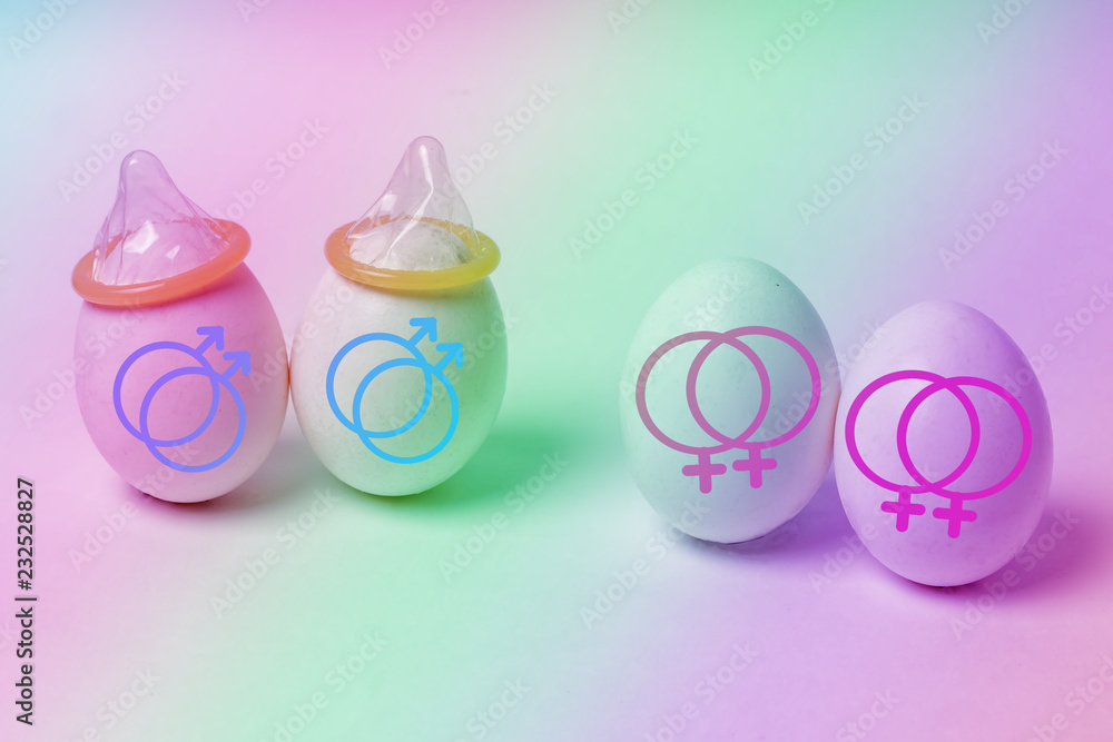 chicken eggs with signs of male and female homosexuality, two eggs with condoms chicken eggs with signs of male and female homosexuality, two eggs with condoms