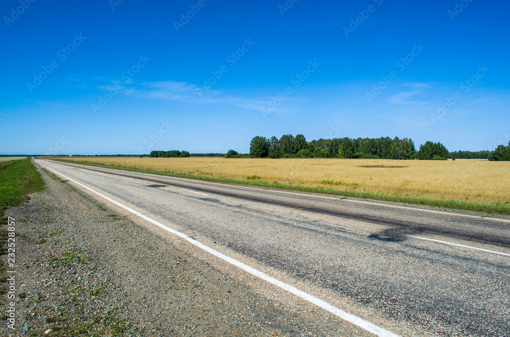 the road among spacious fields