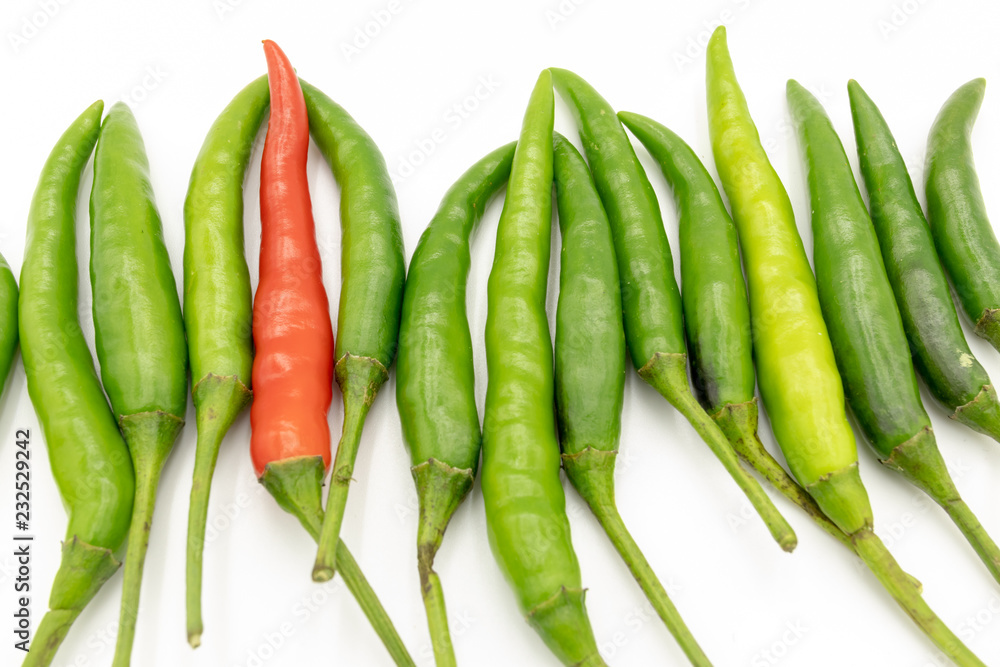 Green and red peppers isolated from white background. Green and red peppers isolated from white background.