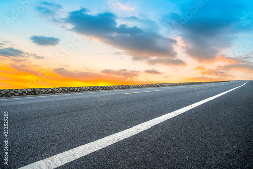 Sky Highway Asphalt Road and beautiful sky sunset scenery