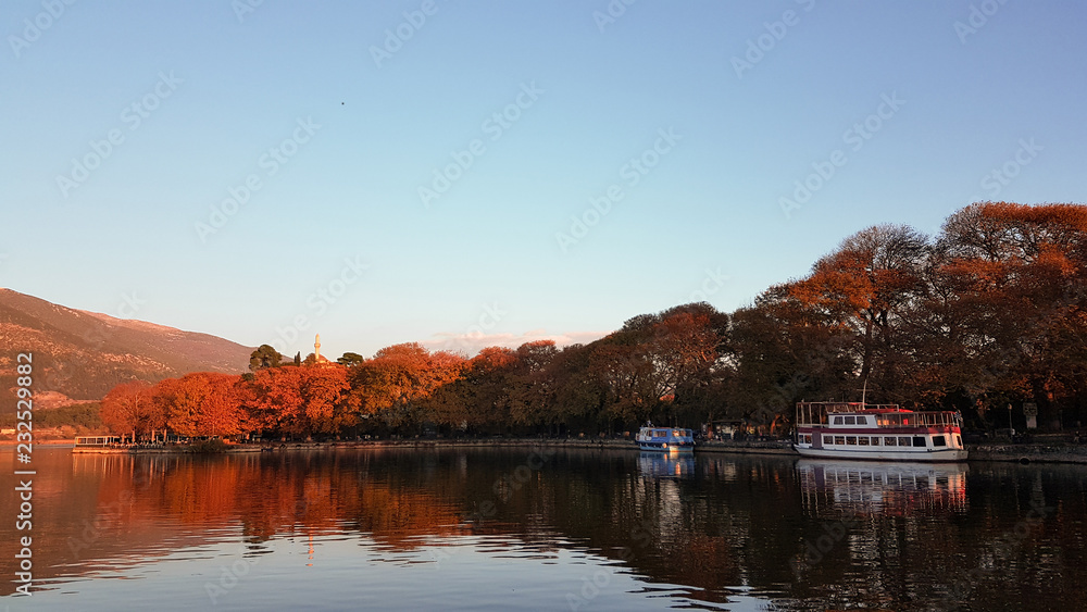 autumn colors in Ioannina lake Pamvotis Greece