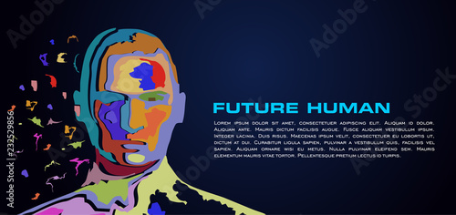 Colorful vector future human head on blue gradient